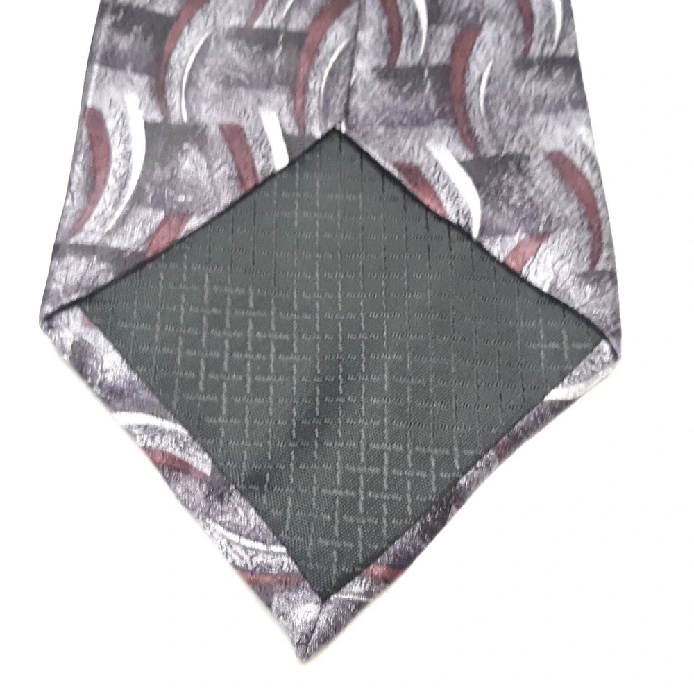 VTG Pierre Cardin Necktie Mens OS‎ Grey Black Burgundy Silk Geometric Abstract